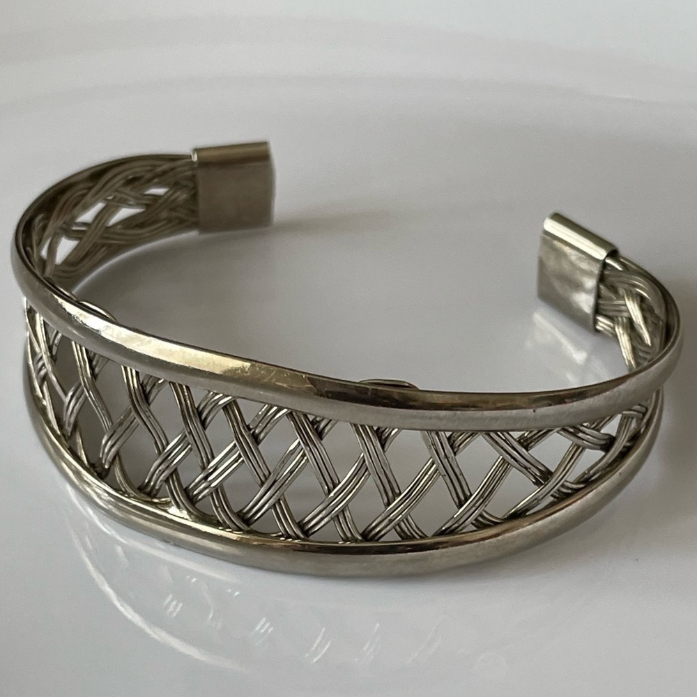 Handmade Silver Toned Cuff Braid Pattern Bracelet